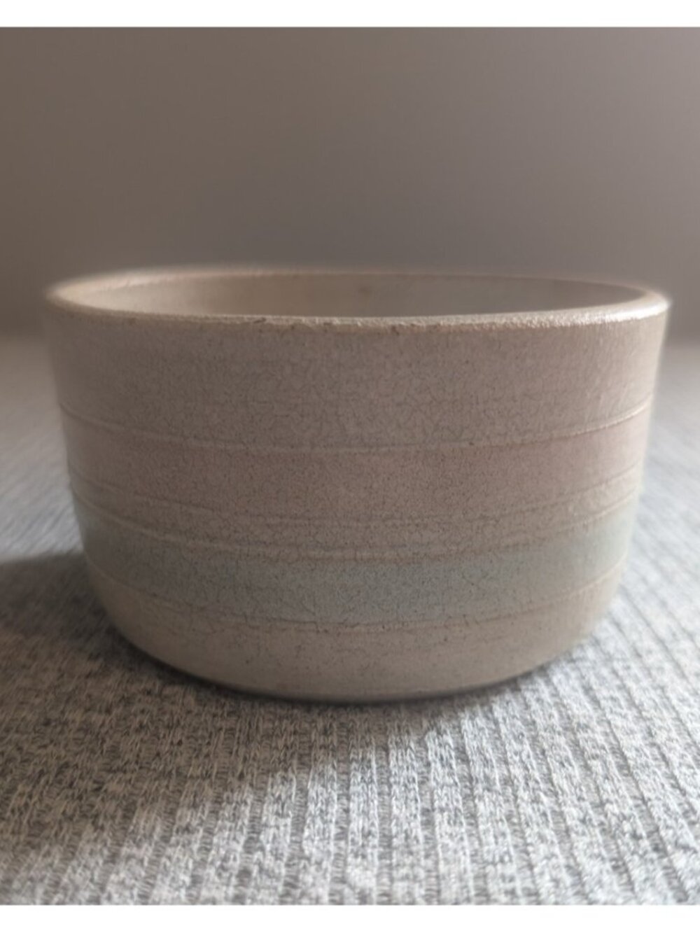 Small Salt Glaze Pottery Trinket Bowl, Pink/Green Striped, 4" D Signed & EUC